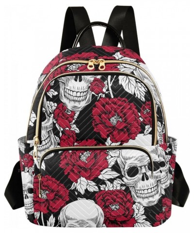 Halloween Women Backpack Skull Rose Red Anti-Theft Travel Backpack with Luggage Belt Durable Handbag Lady Purse Roomy Double ...