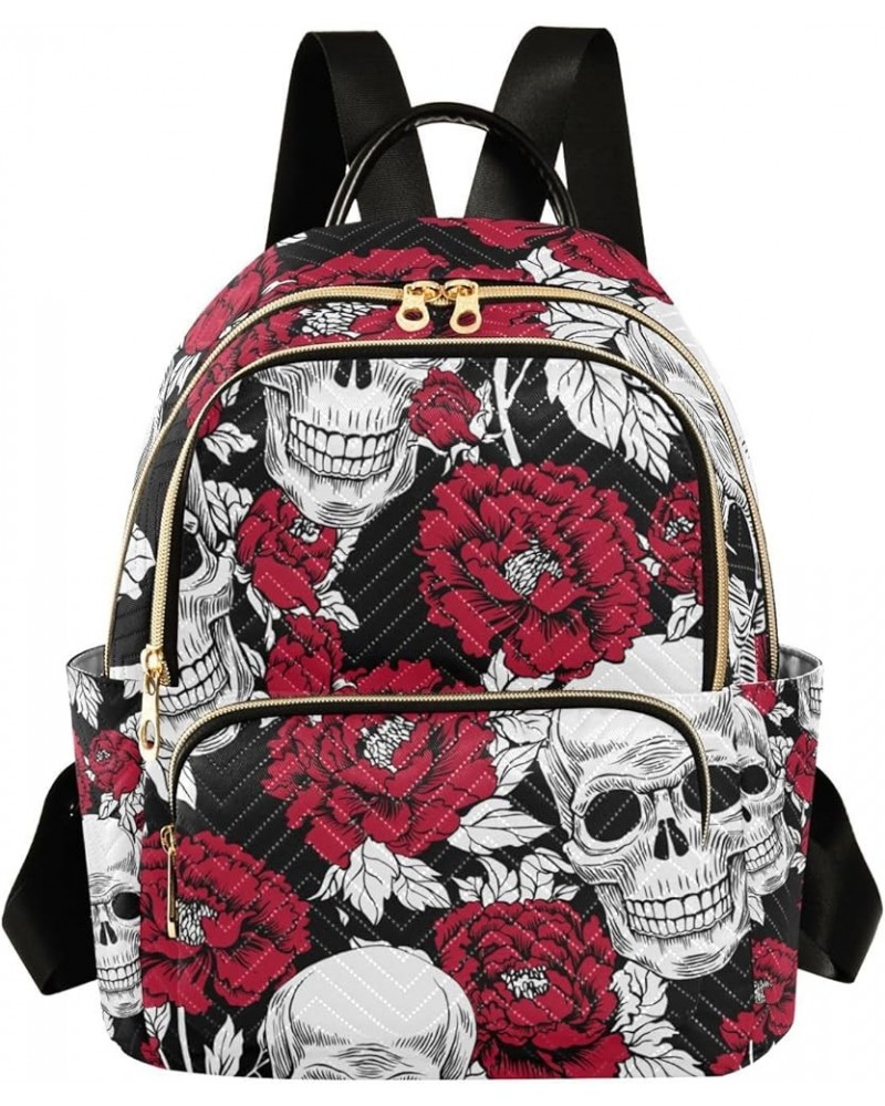 Halloween Women Backpack Skull Rose Red Anti-Theft Travel Backpack with Luggage Belt Durable Handbag Lady Purse Roomy Double ...