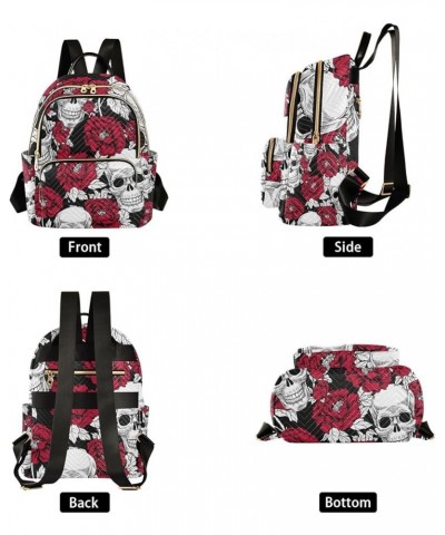 Halloween Women Backpack Skull Rose Red Anti-Theft Travel Backpack with Luggage Belt Durable Handbag Lady Purse Roomy Double ...