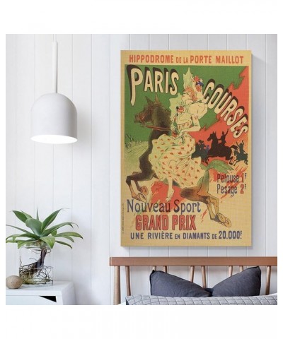 Hippodrome De La Porte Maillot, Paris Courses, Retro Poster, Woman And Horse, Yellow And Green, Home Canvas Wall Art Print Po...