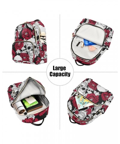 Halloween Women Backpack Skull Rose Red Anti-Theft Travel Backpack with Luggage Belt Durable Handbag Lady Purse Roomy Double ...