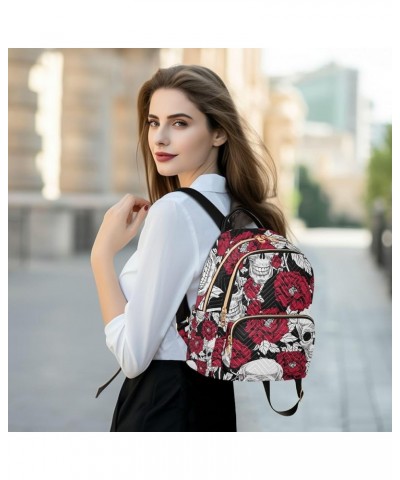 Halloween Women Backpack Skull Rose Red Anti-Theft Travel Backpack with Luggage Belt Durable Handbag Lady Purse Roomy Double ...