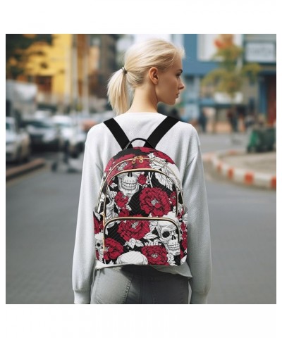 Halloween Women Backpack Skull Rose Red Anti-Theft Travel Backpack with Luggage Belt Durable Handbag Lady Purse Roomy Double ...