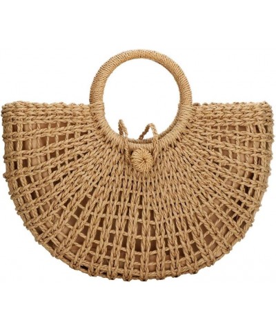 Straw Bags for Women,Hand-woven Straw Top-handle Bag with Round Ring Handle Summer Beach Rattan Tote Handbag Khaki $17.76 Totes