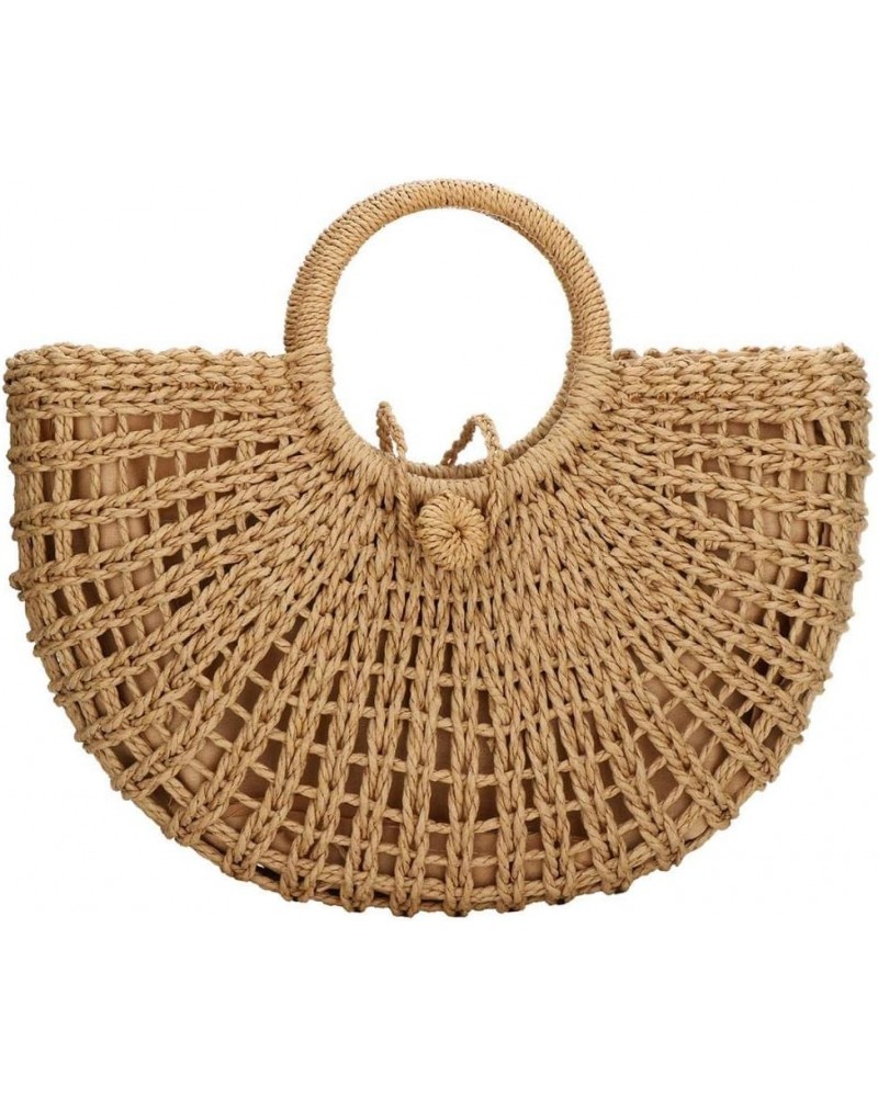 Straw Bags for Women,Hand-woven Straw Top-handle Bag with Round Ring Handle Summer Beach Rattan Tote Handbag Khaki $17.76 Totes