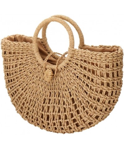 Straw Bags for Women,Hand-woven Straw Top-handle Bag with Round Ring Handle Summer Beach Rattan Tote Handbag Khaki $17.76 Totes