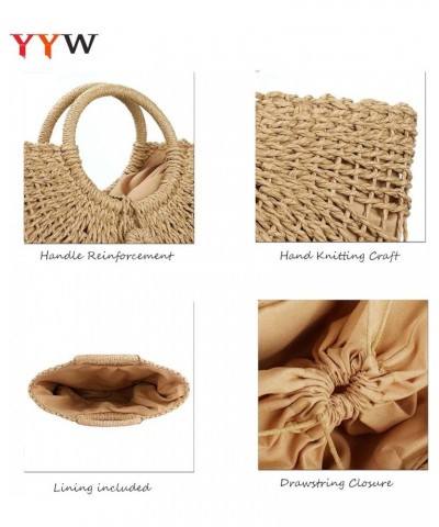 Straw Bags for Women,Hand-woven Straw Top-handle Bag with Round Ring Handle Summer Beach Rattan Tote Handbag Khaki $17.76 Totes