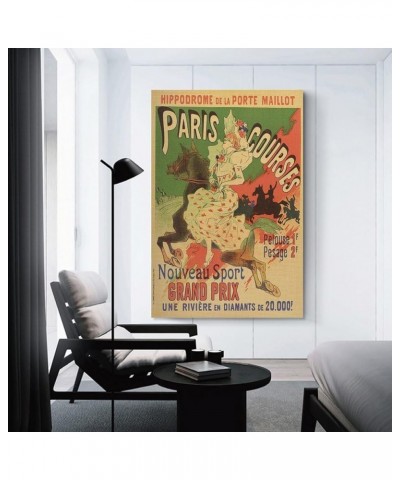 Hippodrome De La Porte Maillot, Paris Courses, Retro Poster, Woman And Horse, Yellow And Green, Home Canvas Wall Art Print Po...