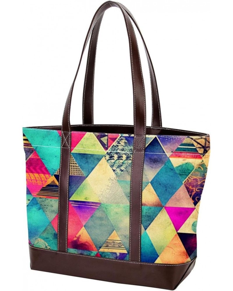 The Tote Bag For Women,Tote Bag With Zipper,Canvas Tote Bag,Art Abstract Triangle Print Handbags $24.34 Totes