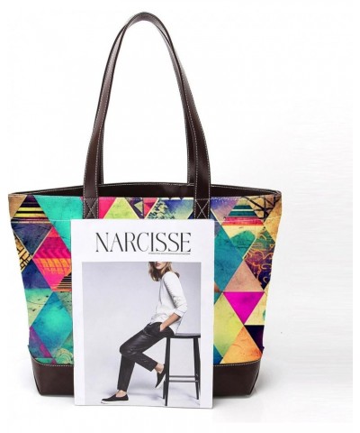 The Tote Bag For Women,Tote Bag With Zipper,Canvas Tote Bag,Art Abstract Triangle Print Handbags $24.34 Totes