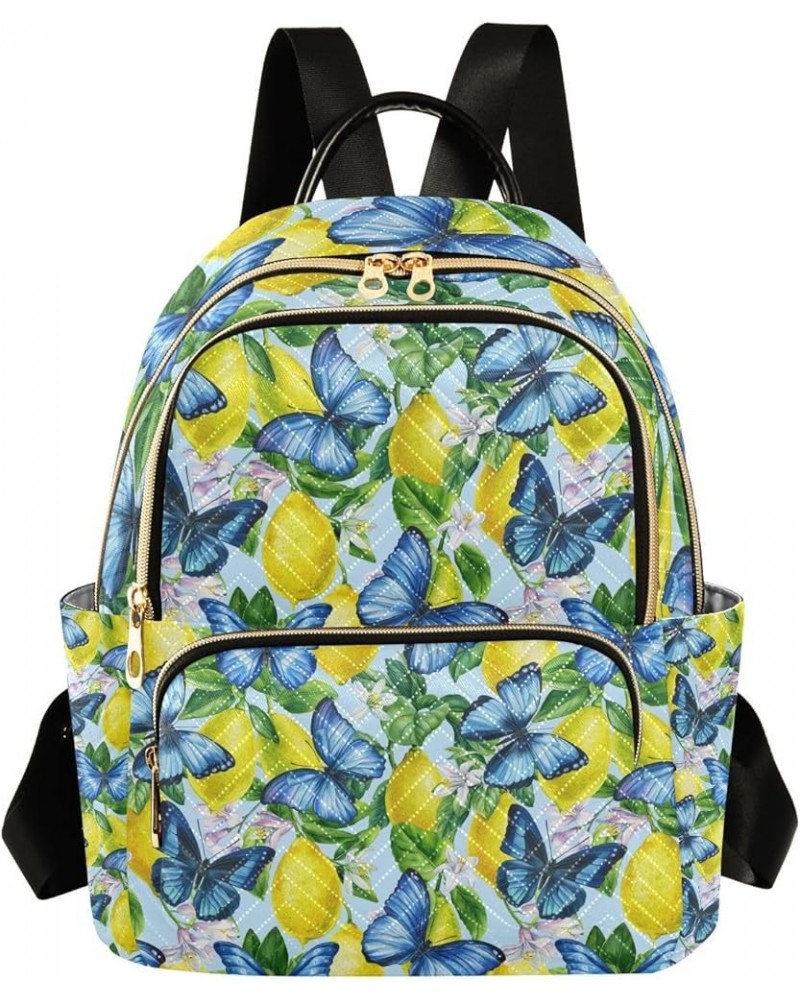 Small Backpack for Women Travel Bag Lemons with Blue Butterfly Daypack Purse Fashion Shoulder Bag Rucksack Small A108 $14.55 ...