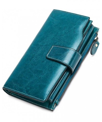 Women Leather Wallets RFID Blocking Clutch Card Holder Ladies Purse with Zipper Pocket 1-Wax-Blue-1 $16.46 Wallets