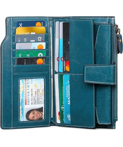 Women Leather Wallets RFID Blocking Clutch Card Holder Ladies Purse with Zipper Pocket 1-Wax-Blue-1 $16.46 Wallets