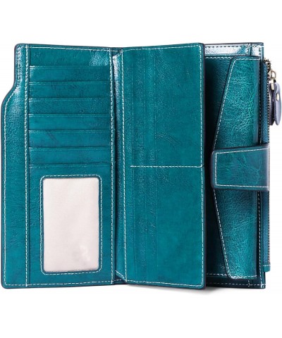 Women Leather Wallets RFID Blocking Clutch Card Holder Ladies Purse with Zipper Pocket 1-Wax-Blue-1 $16.46 Wallets