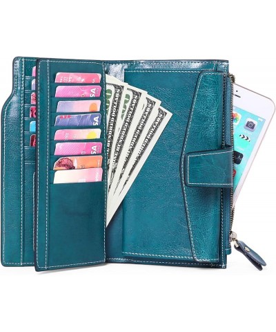 Women Leather Wallets RFID Blocking Clutch Card Holder Ladies Purse with Zipper Pocket 1-Wax-Blue-1 $16.46 Wallets