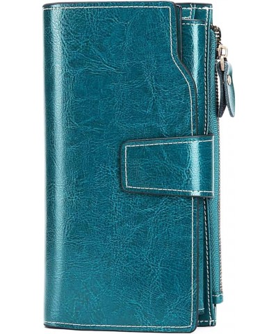 Women Leather Wallets RFID Blocking Clutch Card Holder Ladies Purse with Zipper Pocket 1-Wax-Blue-1 $16.46 Wallets