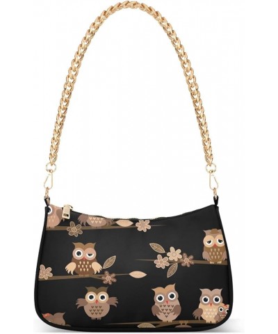 Yellow Flowers Leaves Women's Shoulder Handbag Clutch Shoulder Tote HandBag Cute Brown Owls Black $12.25 Hobo Bags