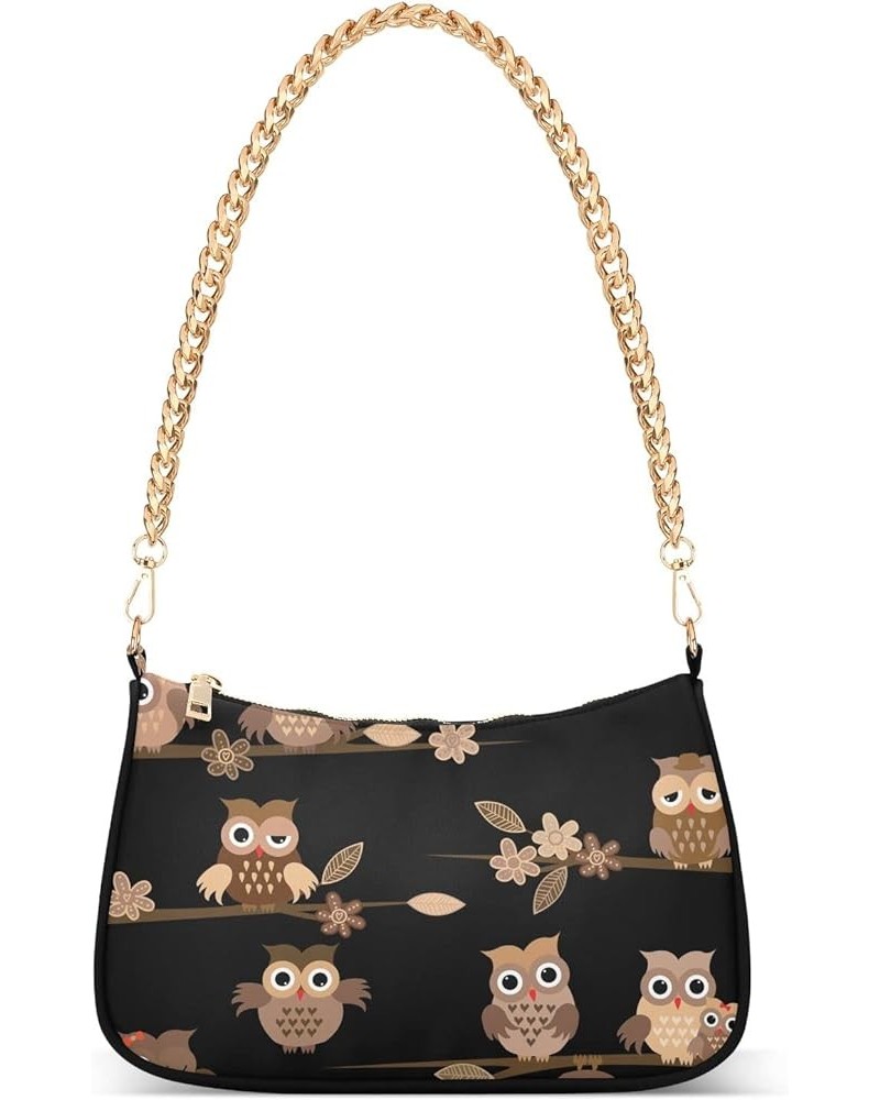 Yellow Flowers Leaves Women's Shoulder Handbag Clutch Shoulder Tote HandBag Cute Brown Owls Black $12.25 Hobo Bags