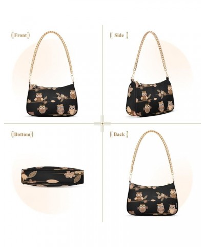 Yellow Flowers Leaves Women's Shoulder Handbag Clutch Shoulder Tote HandBag Cute Brown Owls Black $12.25 Hobo Bags