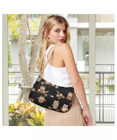 Yellow Flowers Leaves Women's Shoulder Handbag Clutch Shoulder Tote HandBag Cute Brown Owls Black $12.25 Hobo Bags