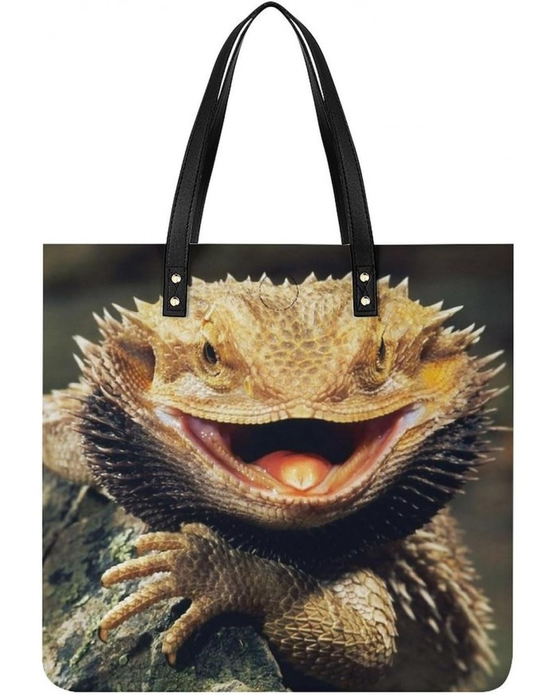 Cool Bearded Dragon Lizards Tote Bags PU Leather Shoulder Bag Purses Work Tote Handbags for Women Men $14.05 Totes