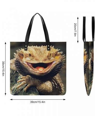 Cool Bearded Dragon Lizards Tote Bags PU Leather Shoulder Bag Purses Work Tote Handbags for Women Men $14.05 Totes