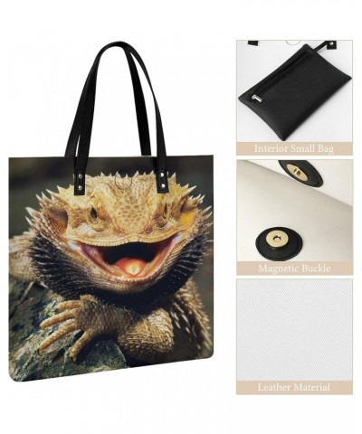 Cool Bearded Dragon Lizards Tote Bags PU Leather Shoulder Bag Purses Work Tote Handbags for Women Men $14.05 Totes