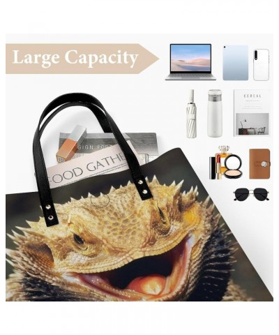 Cool Bearded Dragon Lizards Tote Bags PU Leather Shoulder Bag Purses Work Tote Handbags for Women Men $14.05 Totes