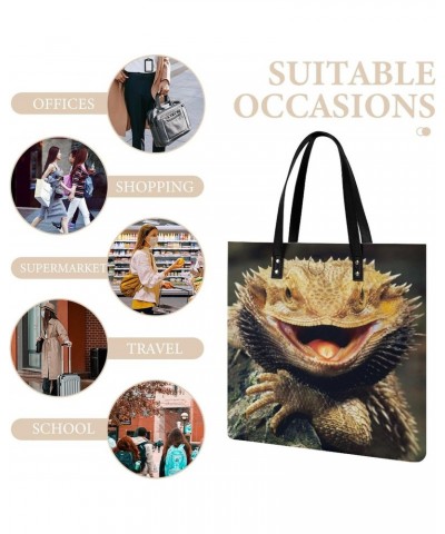 Cool Bearded Dragon Lizards Tote Bags PU Leather Shoulder Bag Purses Work Tote Handbags for Women Men $14.05 Totes