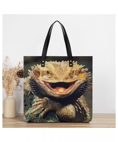 Cool Bearded Dragon Lizards Tote Bags PU Leather Shoulder Bag Purses Work Tote Handbags for Women Men $14.05 Totes