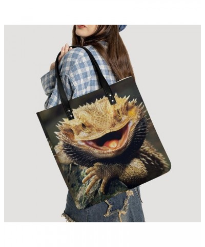 Cool Bearded Dragon Lizards Tote Bags PU Leather Shoulder Bag Purses Work Tote Handbags for Women Men $14.05 Totes