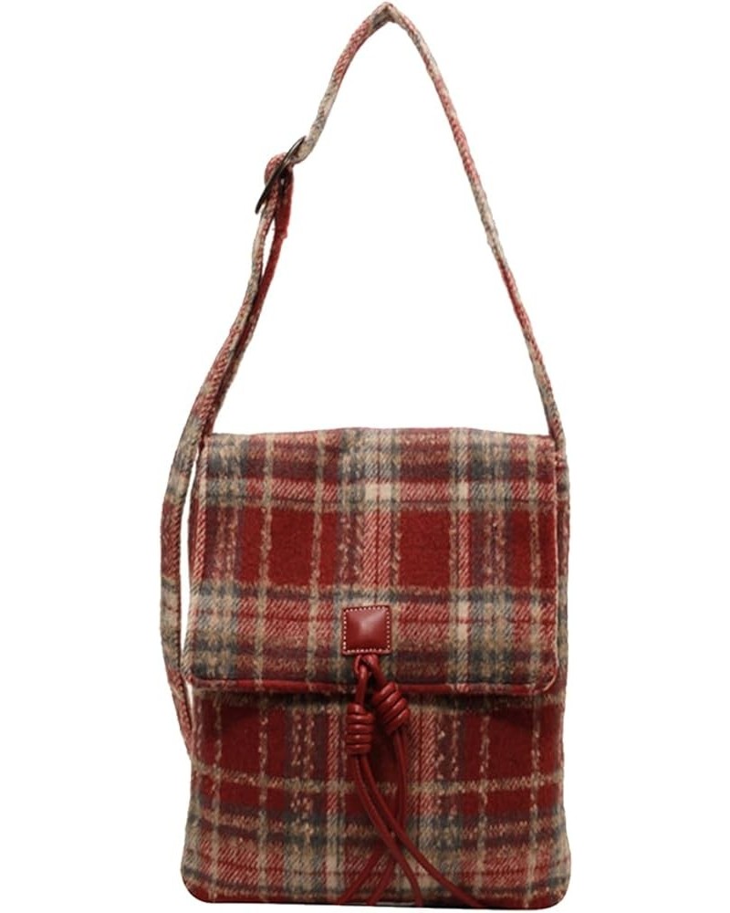 Tartan Shoulder Bag for Women Tweed Handbag Vintage Crossbody Bag Top Handle Bag Red $26.89 Totes