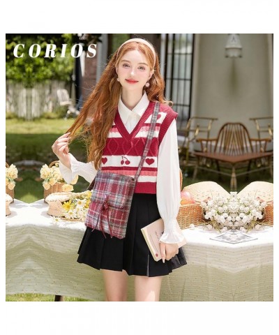 Tartan Shoulder Bag for Women Tweed Handbag Vintage Crossbody Bag Top Handle Bag Red $26.89 Totes