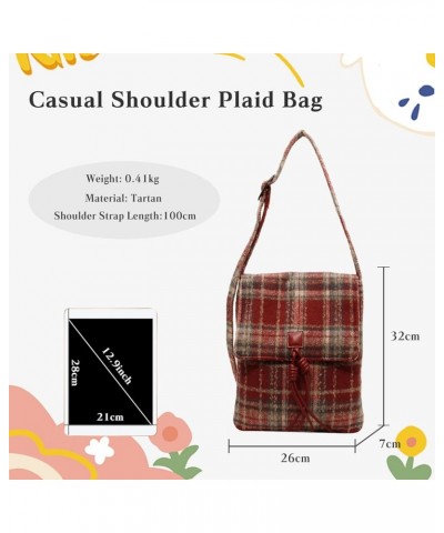 Tartan Shoulder Bag for Women Tweed Handbag Vintage Crossbody Bag Top Handle Bag Red $26.89 Totes