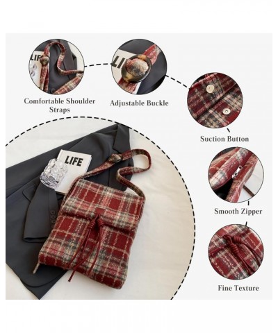 Tartan Shoulder Bag for Women Tweed Handbag Vintage Crossbody Bag Top Handle Bag Red $26.89 Totes