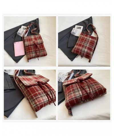 Tartan Shoulder Bag for Women Tweed Handbag Vintage Crossbody Bag Top Handle Bag Red $26.89 Totes