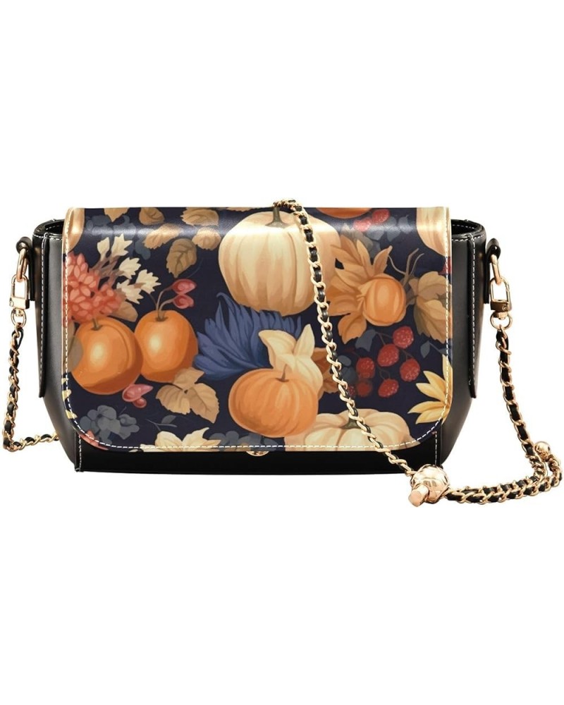 Watercolor Floral Butterflies and Flowers Leather Crossbody Purses, Shoulder Bag with Magnetic Closure Fall Fruits With Leave...