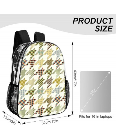 Clear Backpack Compatible with Houndstooth Plaid Purple Pattern Clear Bag Stadium Approved, PVC Transparent Clear Book Bag wi...