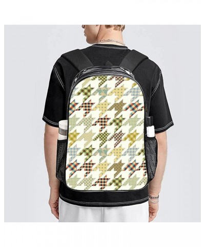 Clear Backpack Compatible with Houndstooth Plaid Purple Pattern Clear Bag Stadium Approved, PVC Transparent Clear Book Bag wi...