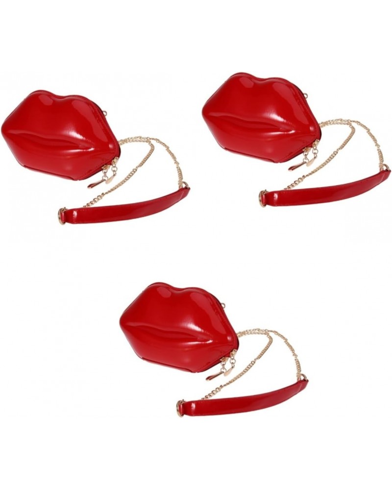 3pcs Crossbody Purse Crossbody Bag Cross Body Purse Lips Shaped Bags Chain Bags Crossbody Shoulder Bag Wild South Girl Red $2...