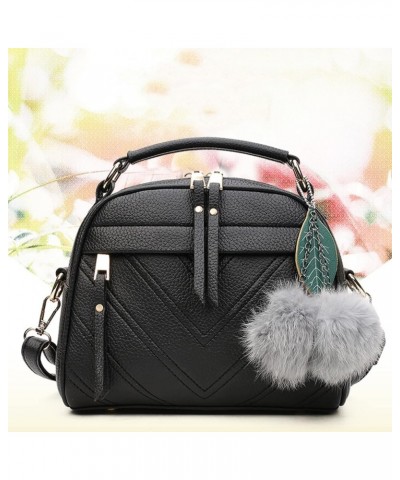 Shoulder Bag Pendant Women's Handbag Shoulder Furry Ball Bag Tote Fashion Purse Bag Leather Shoulder Bag for Women (Red, One ...