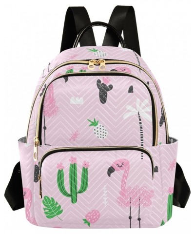 Travel Backpack Purse for Women Fashion Anti-theft Work Casual Flamingo Cacti Palm Trees Daypack Shoulder Bag Medium Size Sma...