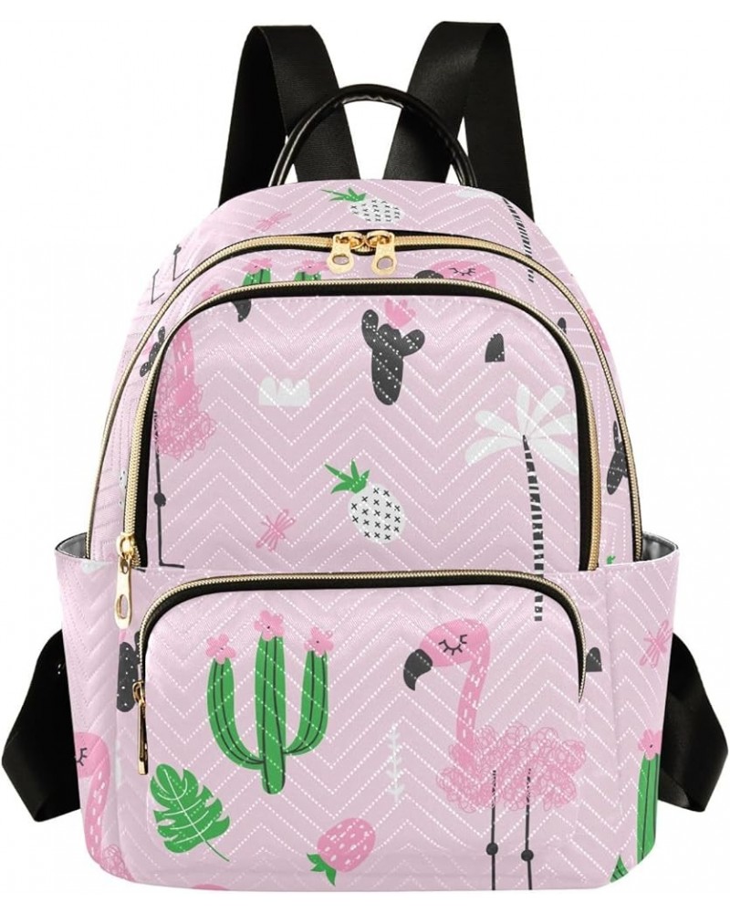 Travel Backpack Purse for Women Fashion Anti-theft Work Casual Flamingo Cacti Palm Trees Daypack Shoulder Bag Medium Size Sma...