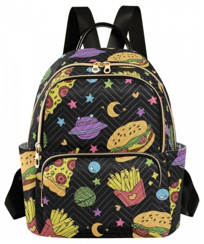 Pizza French Fries Burger Fashion Travel Backpack for Women Multi Pockets Lightweight Purse for Women-M Multicolor Small $15....