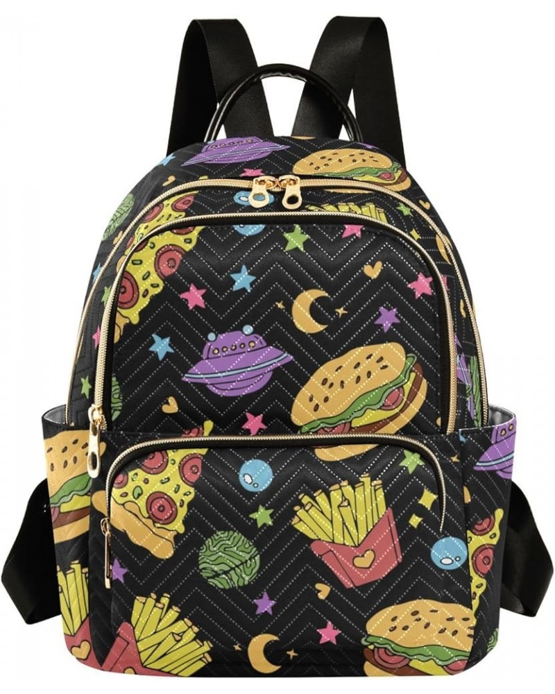 Pizza French Fries Burger Fashion Travel Backpack for Women Multi Pockets Lightweight Purse for Women-M Multicolor Small $15....