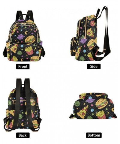 Pizza French Fries Burger Fashion Travel Backpack for Women Multi Pockets Lightweight Purse for Women-M Multicolor Small $15....