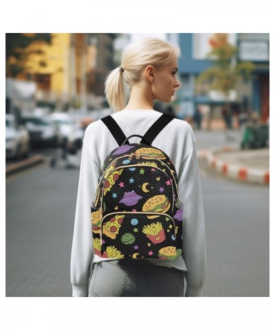 Pizza French Fries Burger Fashion Travel Backpack for Women Multi Pockets Lightweight Purse for Women-M Multicolor Small $15....