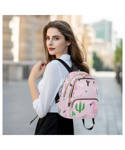 Travel Backpack Purse for Women Fashion Anti-theft Work Casual Flamingo Cacti Palm Trees Daypack Shoulder Bag Medium Size Sma...