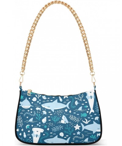 Shoulder Bag for Women Purse Clutch Cute Sharks Chain Shoulder Tote Handbag with Zipper Closure(238ri4c) $17.91 Shoulder Bags