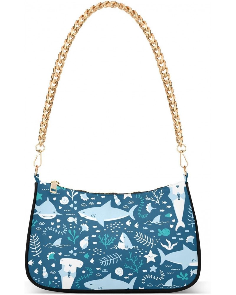 Shoulder Bag for Women Purse Clutch Cute Sharks Chain Shoulder Tote Handbag with Zipper Closure(238ri4c) $17.91 Shoulder Bags